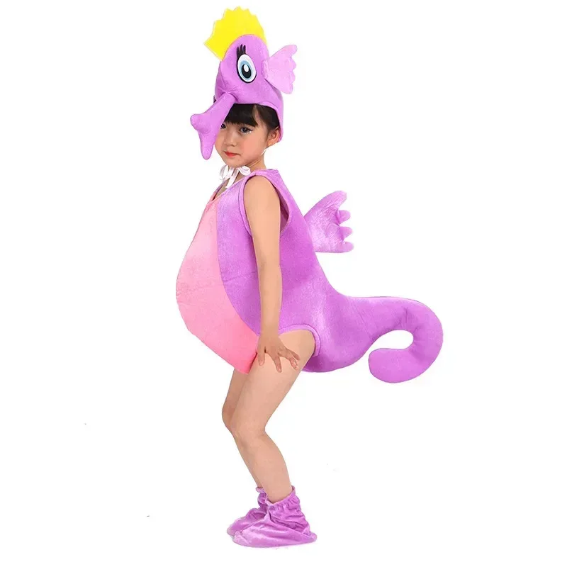 Niños chico azul naranja púrpura hipocampo caballito de mar caballo Cosplay disfraz para fiesta de Halloween monos de animales ropa