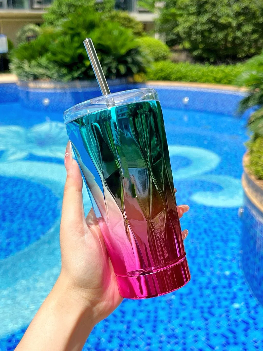 Outdoor draagbare hoogwaardige roestvrijstalen waterbeker met rietje Kantoorkop / koffiekop / hoogwaardige waterbeker / luxe geschenk