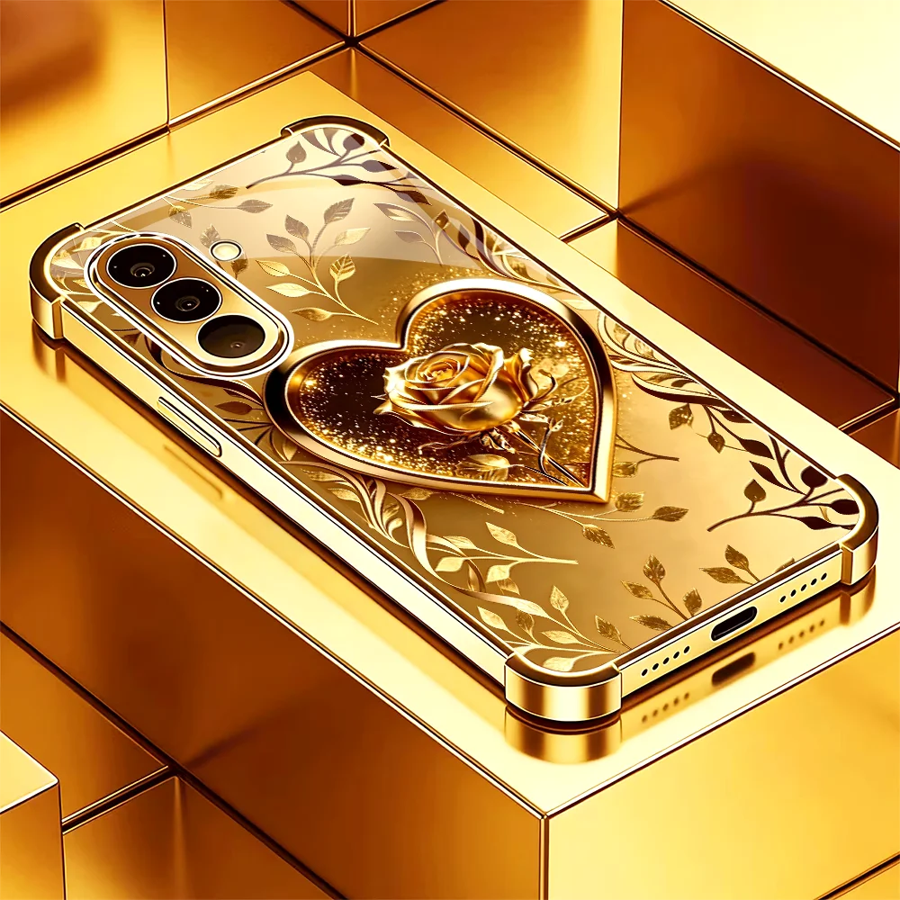 Love Golden Rose Phone case s26 ultra case Glass phone case for Samsung Galaxy s26/s25/s24/s23/s22 Ultra FE Plus A56 A16 A34 A55