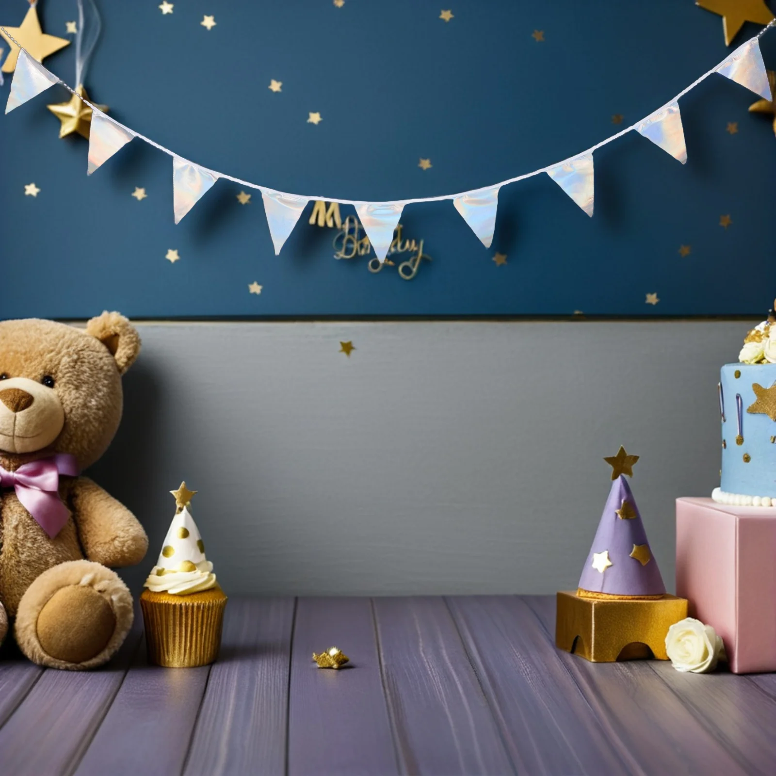 

1 String Iridescent Birthday Banner 32.8ft Fabric Triangle Flags Glitter Bunting Garland Wedding Party Spring Summer Patio