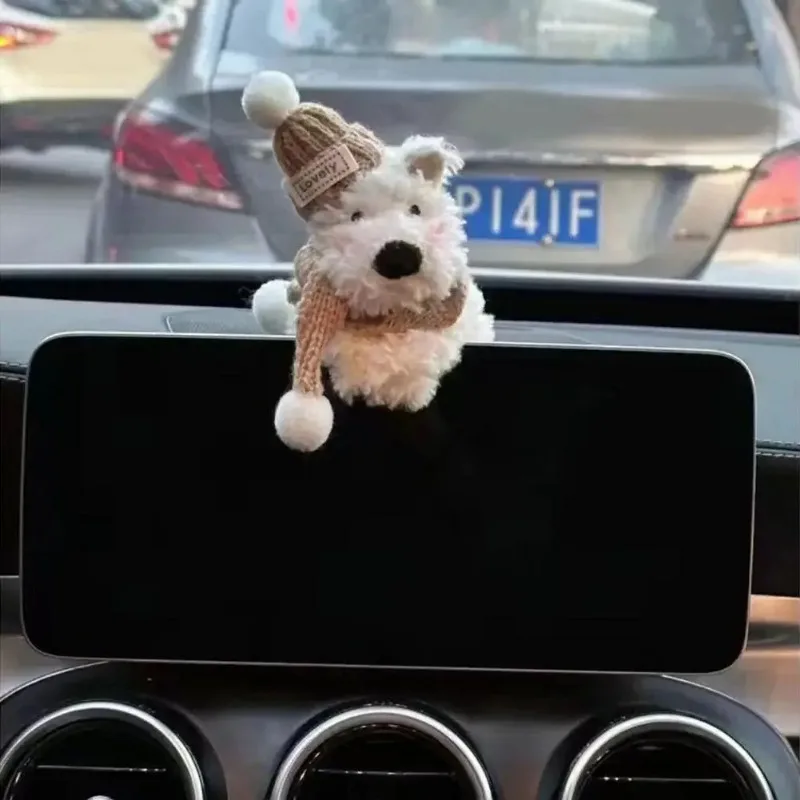 Plush Puppy Clutch Decoration Car Wiper Turn Signal Switch Decoration Cute Bowknot Dog Car Wiper Doll Interior Accessories