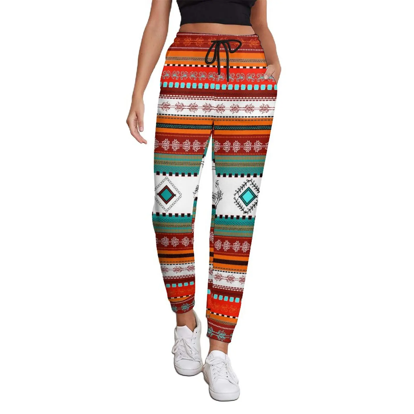 Colorful Tribal Print Jogger Pants Ethnic Boho Street Fashion Sweatpants Autumn Women Retro Oversized Trousers Birthday Gift