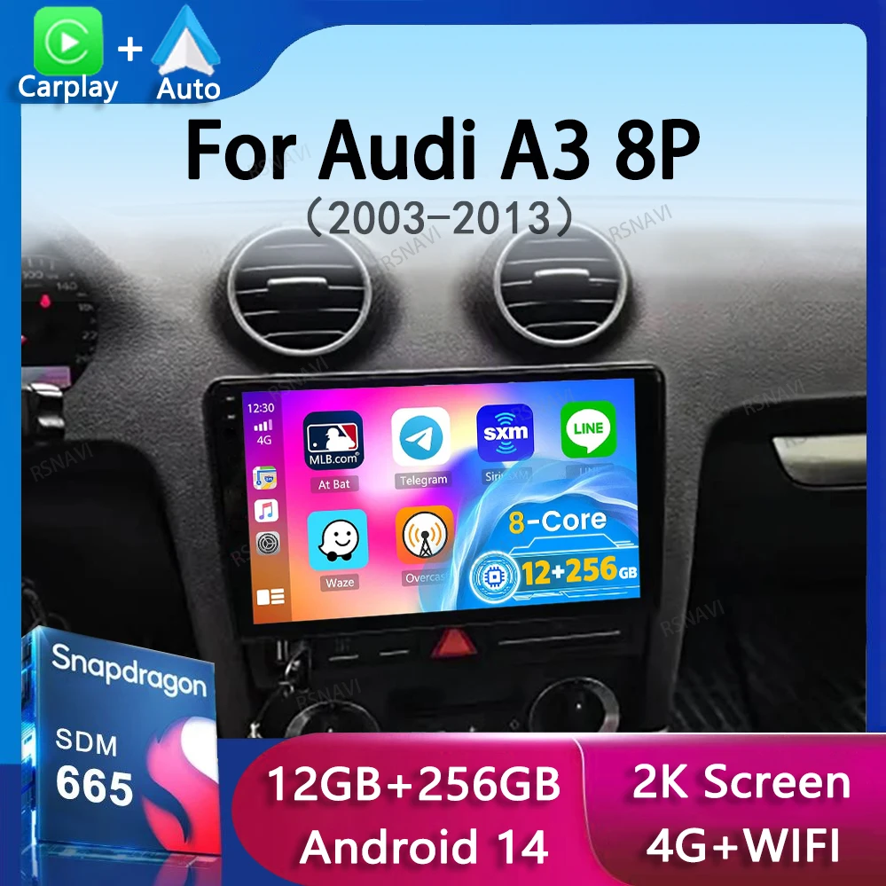 Android 14 Carplay Auto Car Radio For Audi A3 8P 2003-2013 2din Multimedia Player GPS Navigation Audio Stereo DSP 360 Camera 4G