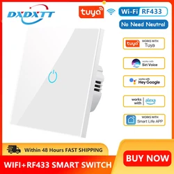 Smart Switch Alexa RF433 No Neutral Wire Single Fire Tuya Control Works with Google 1/2/3 /4Gang Smart Home Light WiFi Switches