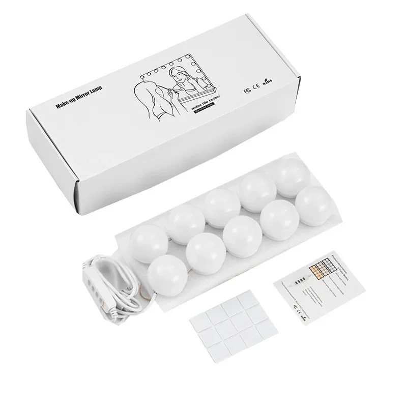 LED Makeup Light Mirror No Punching Desktop Light Mirror Dressing Room Table Lamp Bulbs Three Colors Adjustable Vanity Lights