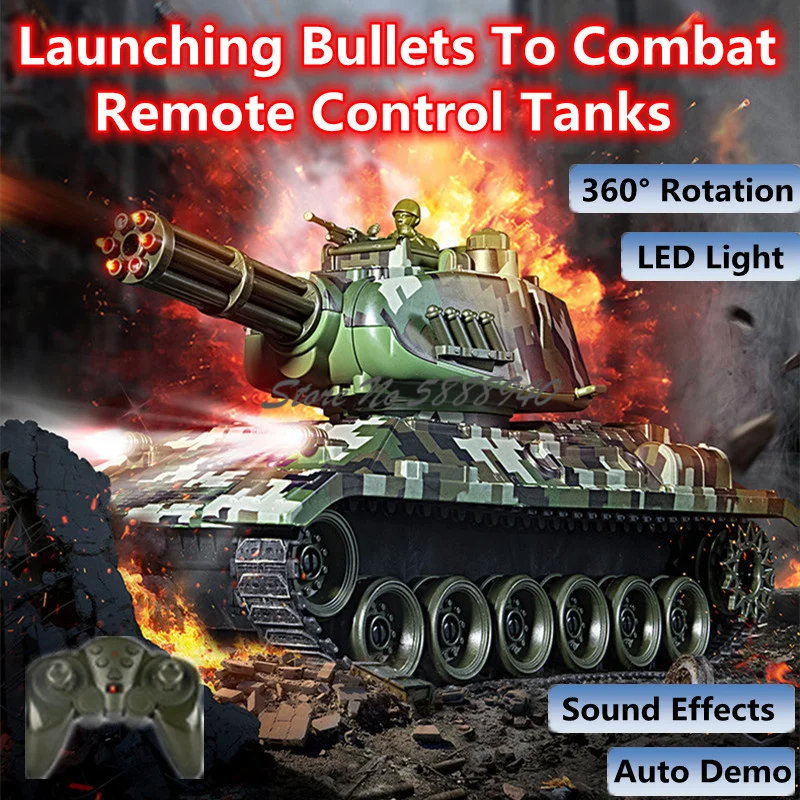 Launching Bullets To Combat Remote Control Tank Soft Elastic Spray 360° Rotation Simulate Smoking One Key Demo RC Tank Model Toy