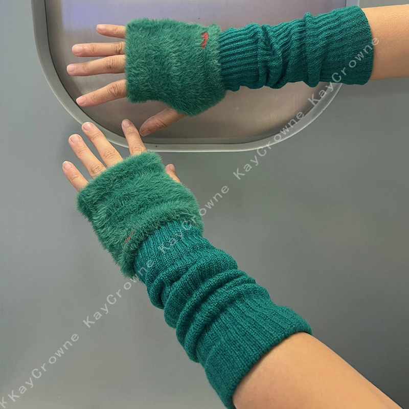 Christmas Arm Warmer Fingerless Gloves Women's Gloves Winter Warm Cute Student Writing Typing Half Finger Knitted Mittens y2k