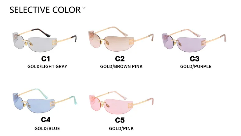 Hochwertige Randlose Rahmenlose Sonnenbrille für Damen Luxuriöse Personalisierte Y2k Gebogene Metallbuchstaben Sonnenbrillen Damenschattierungen – Detail 6