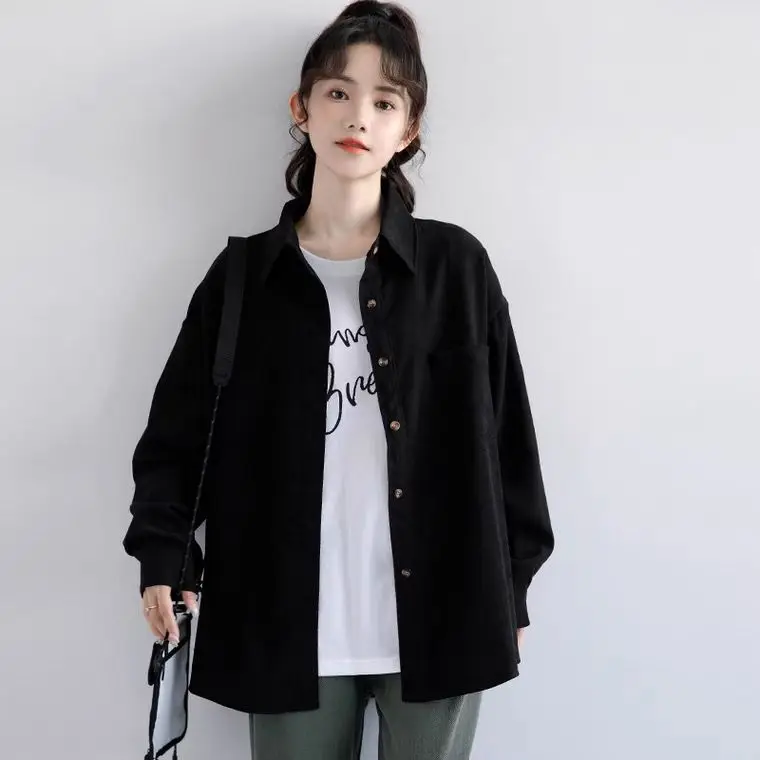 New Western-style Black Shirt for Women Loose Long Sleeved Shirt Casual Student Thin Jacket Trendy