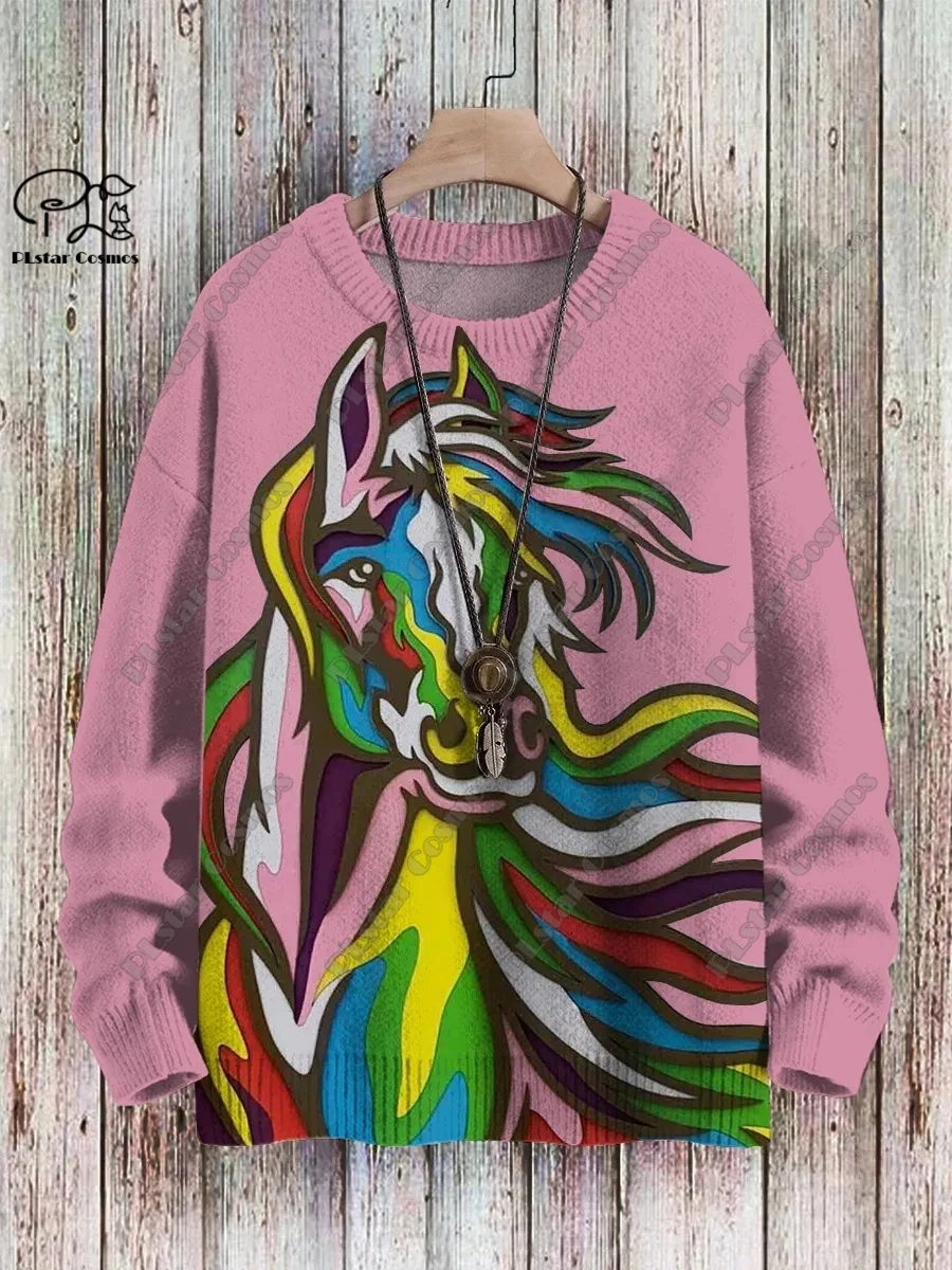 PLstar コスモス 新しい 3D プリント動物シリーズ馬柄醜いセーター冬ストリートカジュアルユニセックス