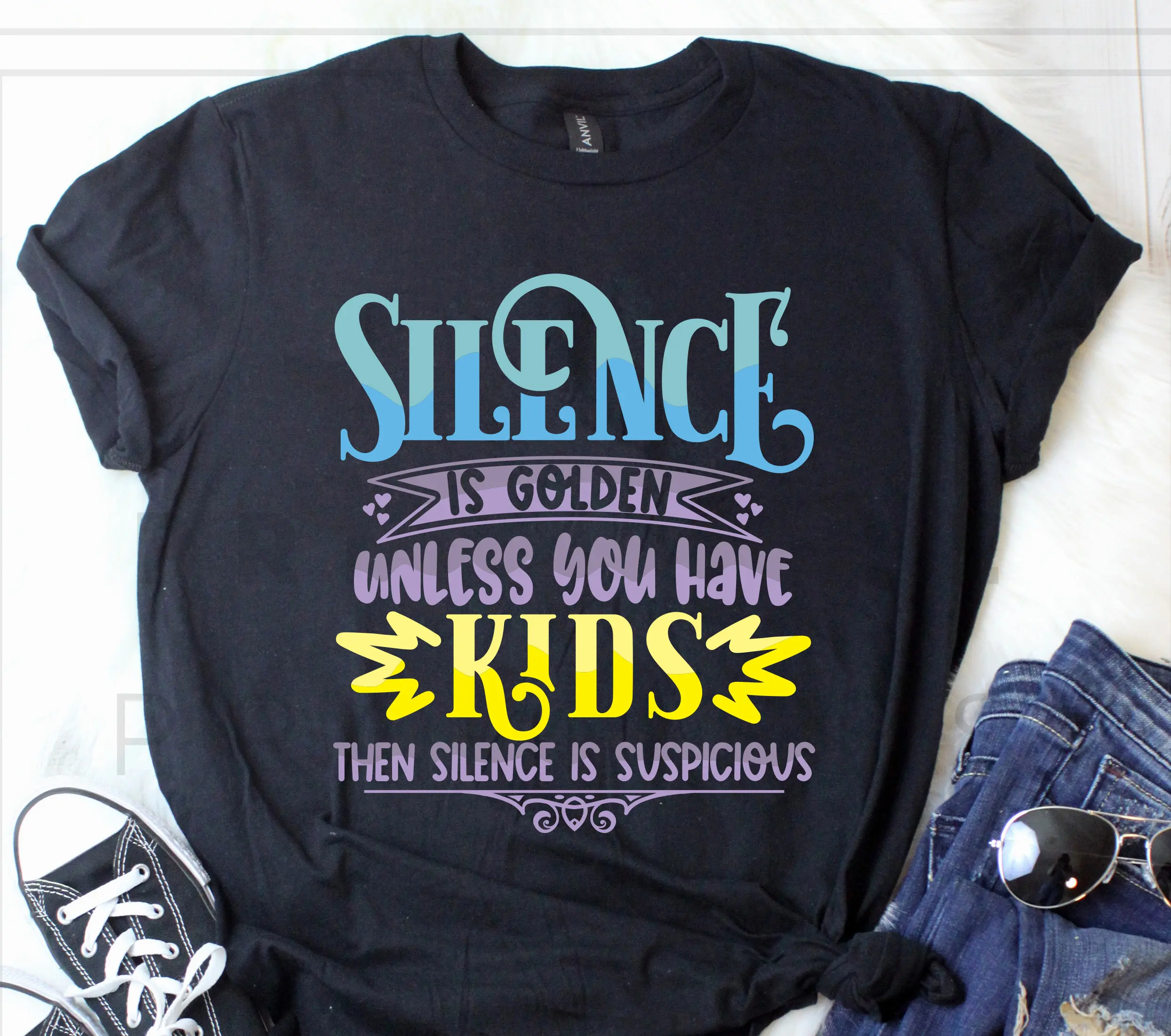 Silence is Golden Except With Kids T Shirt Mom Life s for Funny Mother s Day Parent TH744