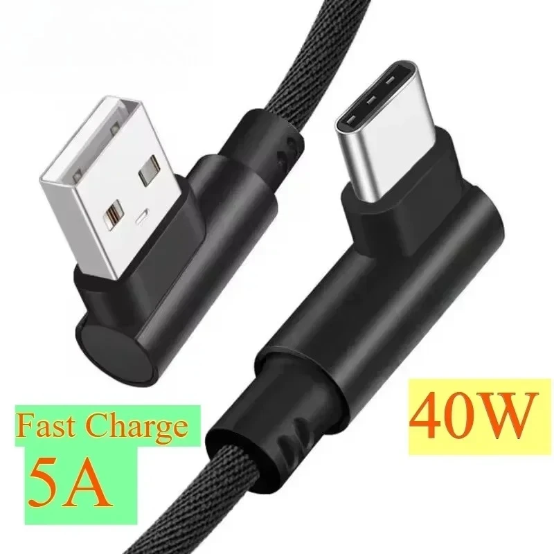 40W 5A USB-C-Ladekabel mit 90-Grad-Winkel, schnelles Ladekabel für iPhone, Xiaomi, Redmi, Huawei, USB-Schnellladegerät, Handykabel