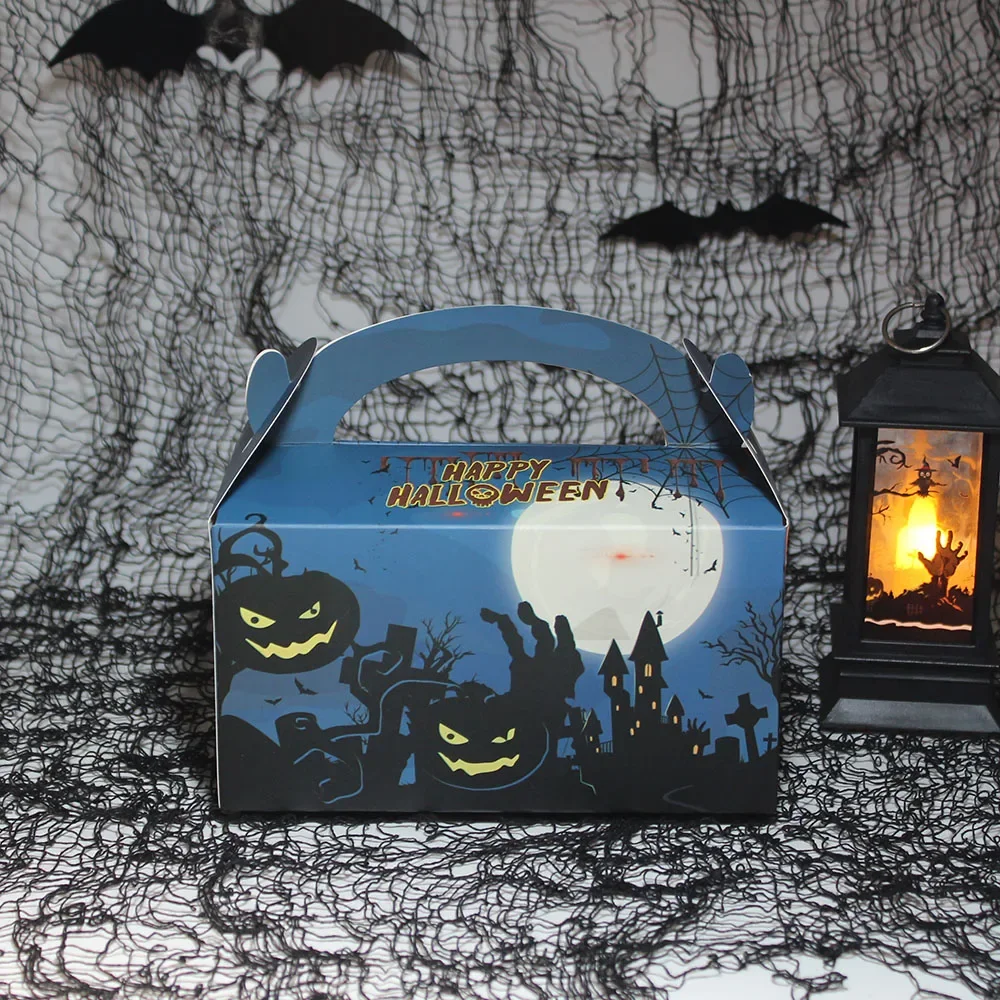 Blue Portable Gift Box with Hand Bones Moon Castle Ideal for Halloween or Kids' Trick-or-Treating | Perfect for Candy Small Gift