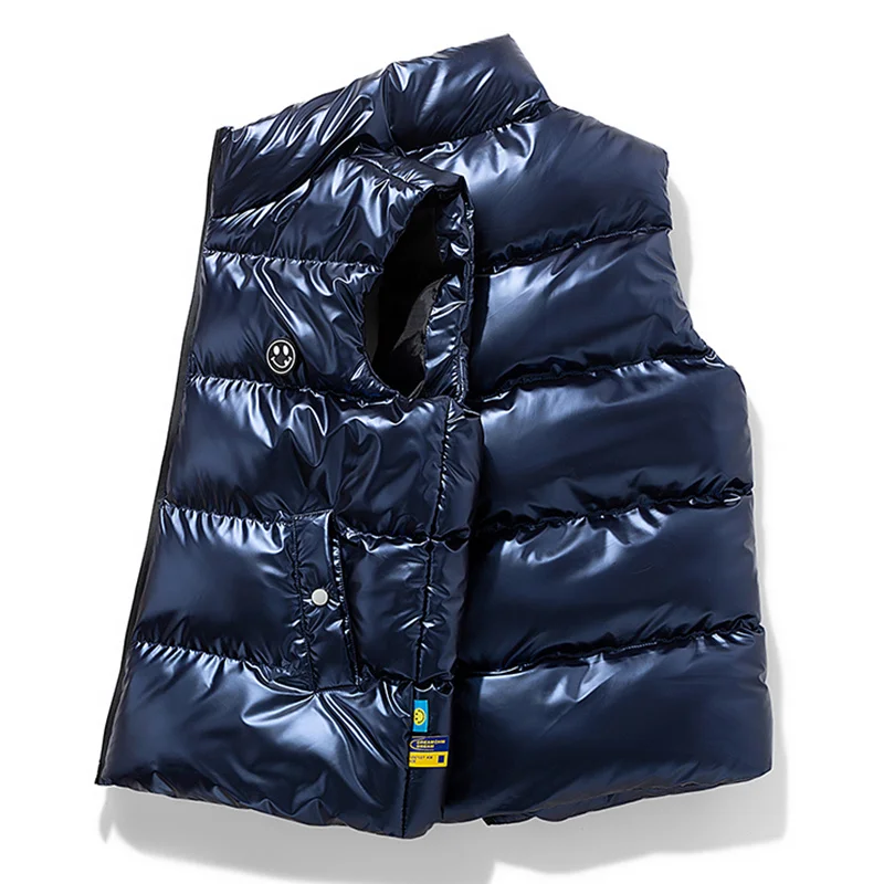 

Vest 6XL Oversize 7XL 8XL 2023 New Winter Men Thick Vest Warm Bright Waistcoat Windproof Waterproof Male Streetwear Stand Collar