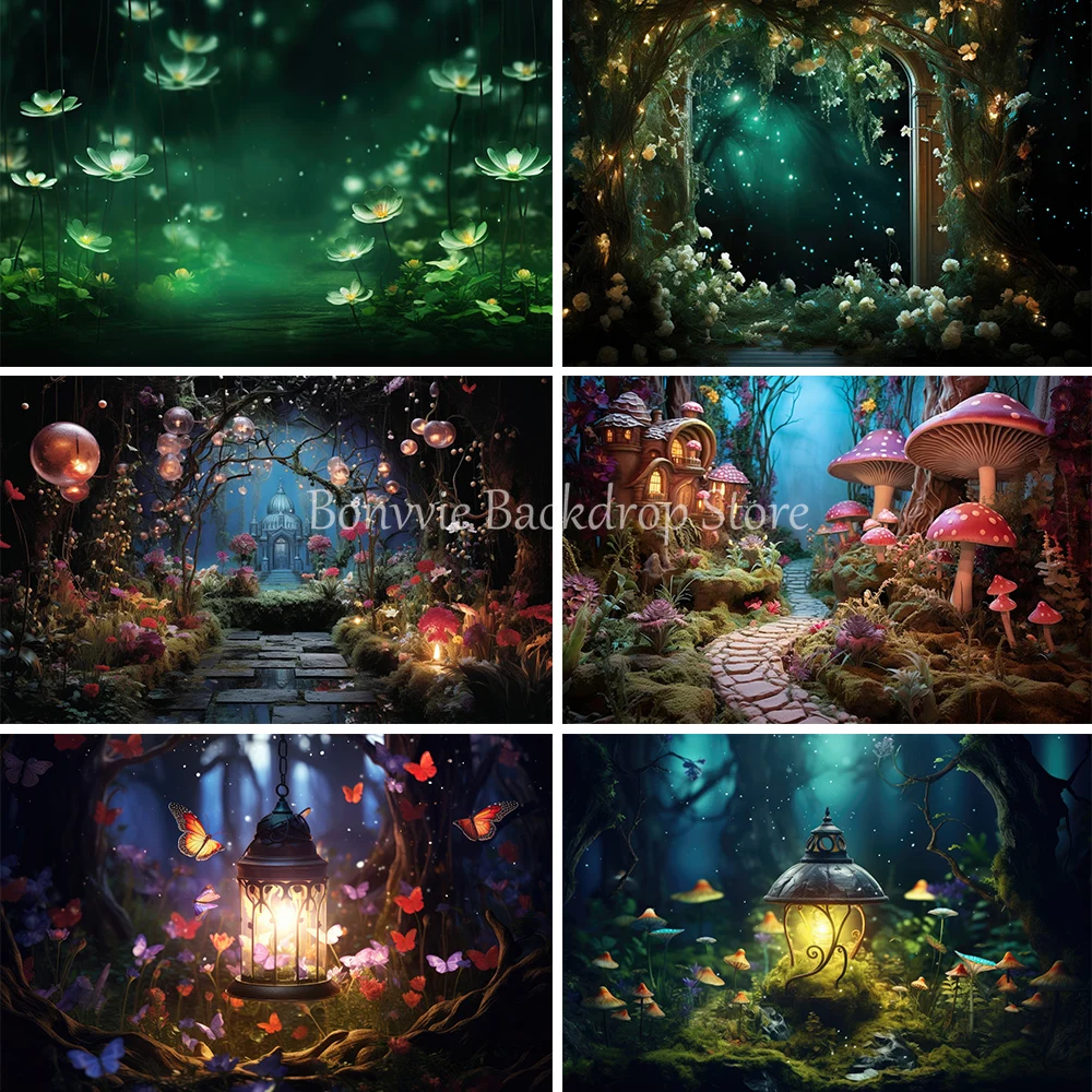 

Bonvvie Fairytale Forest Mushroom Butterfly Birthday Party Photography Backdrop Dreamy Jungle Wonderland Background Photo Studio