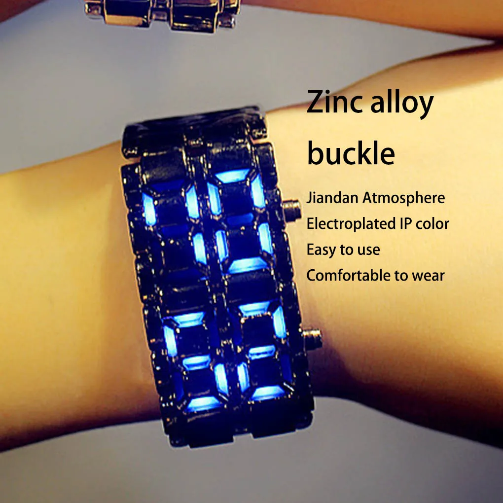 Men Watch Lava LED Faceless Fashion Accessory Digital Bracelet Friendship Hand Wrist Wristwatch Full Chain Blue