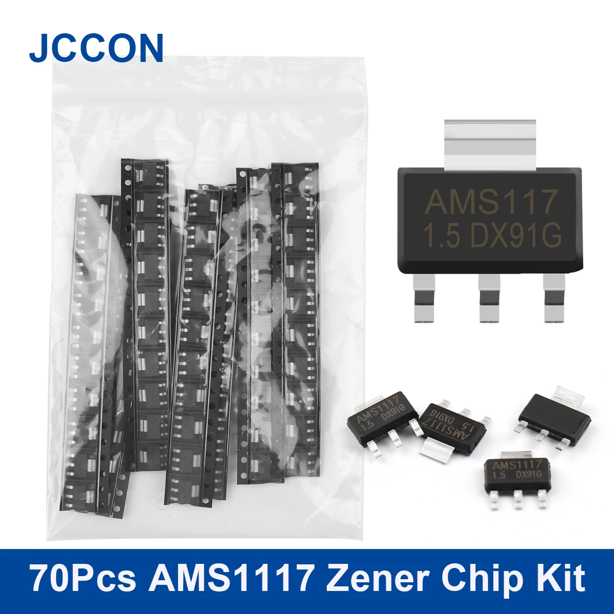 70Pcs/Lot AMS1117 Zener Chip Assorted Kit 7Value x 10Pcs 3.3V 5.0V 2.5V 1.8V 1.5V 1.2V ADJ sot223 Assortment Kit