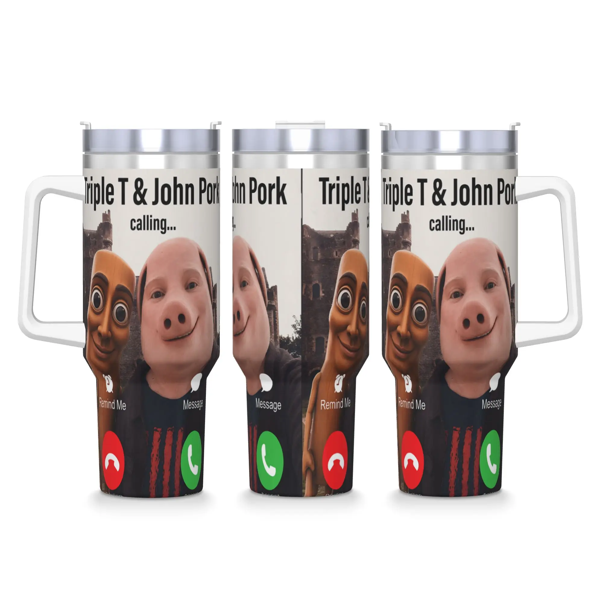 Tung Tung Tung Sahur Triple and John Pork Calling Brianrot Tumbler  Hot Drinks Water Bottle Portable Stainless Steel Thermal Mug