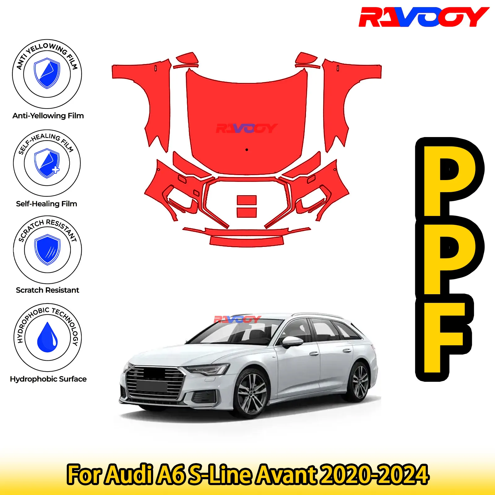 

Для Audi A6 S-Line Avant 2020-2024 глянцевая матовая черная предварительно вырезанная передняя защитная пленка PPF комплект