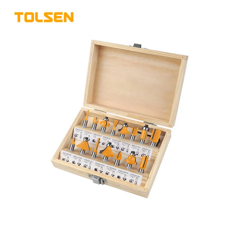 TOLSEN 75681 15Pcs Carbide Router Bits Set 8mm Shank Woodworking Milling Cutter for Wood Carpenter Tool