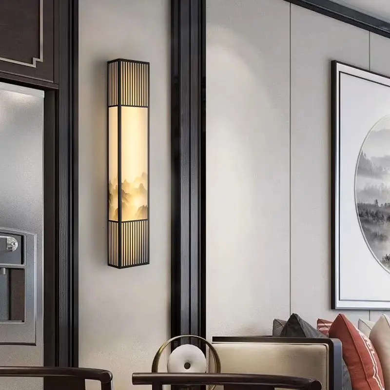 New Chinese style wall lamp living room background wall lamp retro indoor long corridor aisle lamp Chinese style bedroom bedside