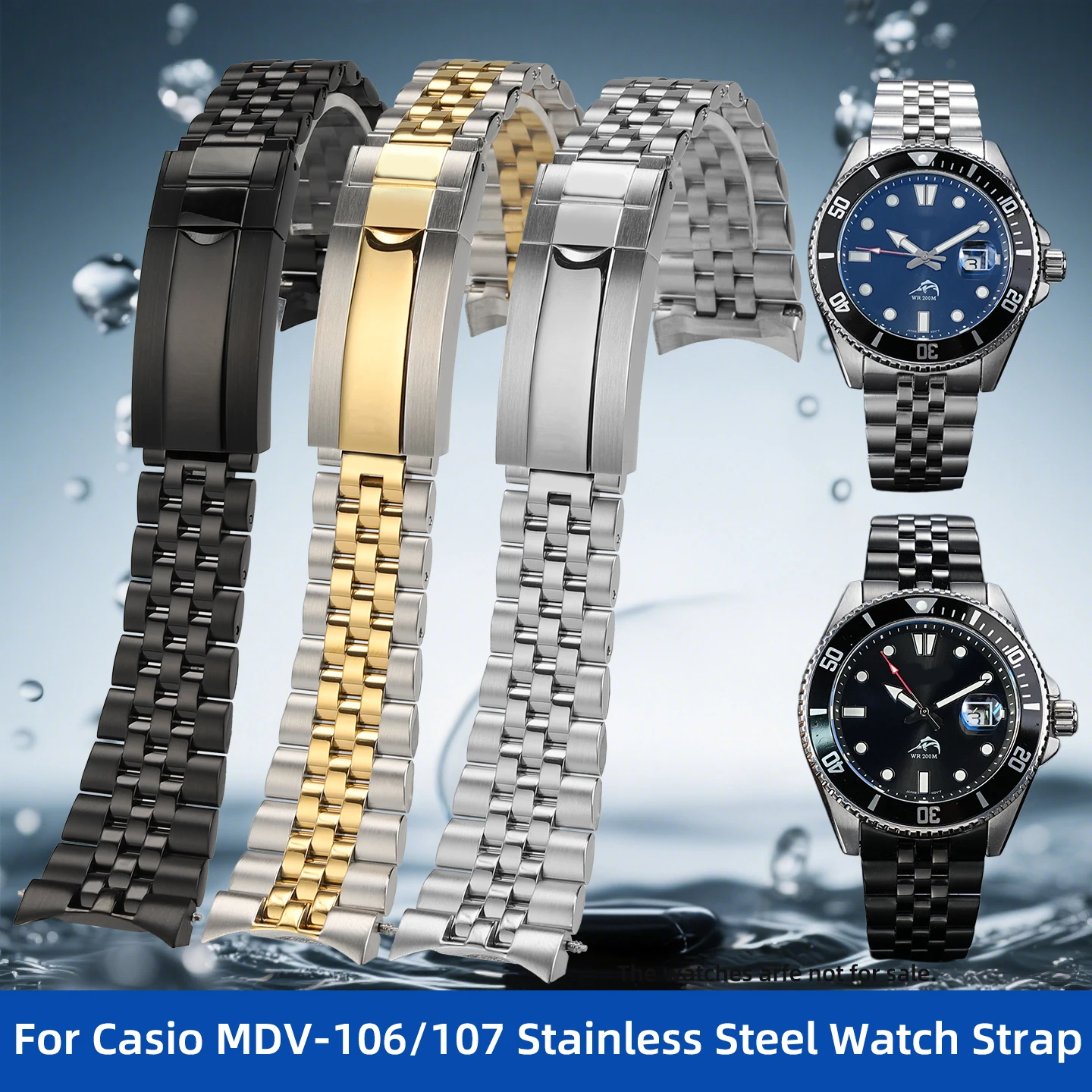 22mm Stainless Steel Watch Band for Casio MDV106/107 MTP-VD01 Solid Arc Metal Watch Chain mdv106 107 Watch Strap 22mm Bracelet
