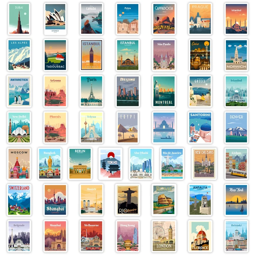 World Famous City Stickers Architecture Travel Scenery DIY Toy Gift Graffiti Decal for Phone Luggage Laptop Scrapbook Waterproof