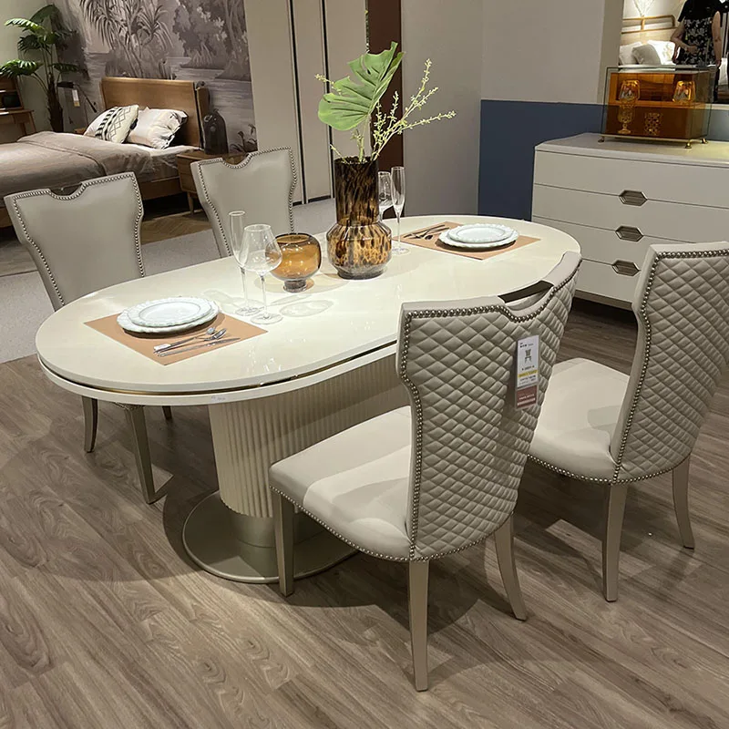 Non Slip Unique Table Chairs Modern Wooden White Nordic Luxury Dining Table Space Saving Design Mesa De Jantar Home Furniture