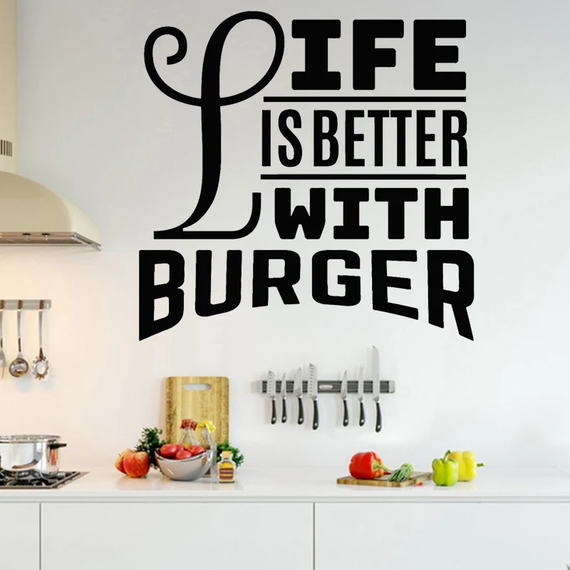 Restaurant Wall Sticker Burger Decal Fast Food Store Window Decoration Quotes Life Is Better Stickers Creative Shop Wall Murals