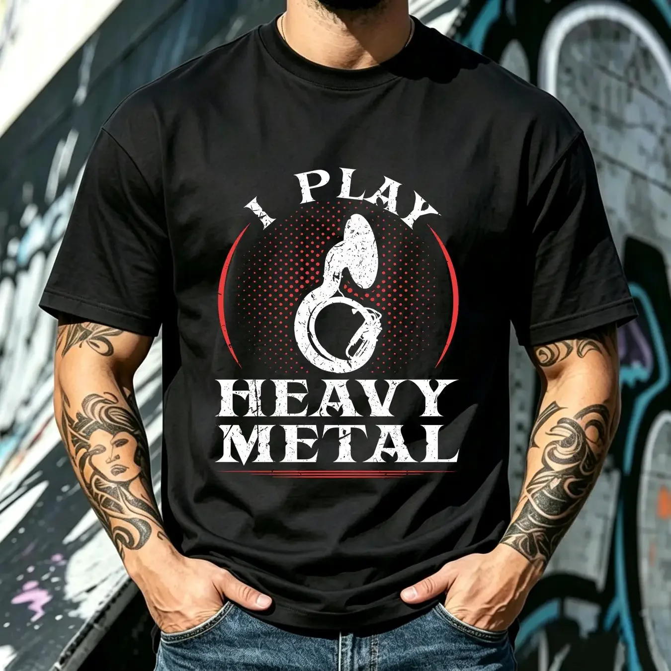 washed T Shirt I Play Heavy Metal Sousaphone Tuba Marching Band Musician long or short sleeves vintage Washed fashion Slightly