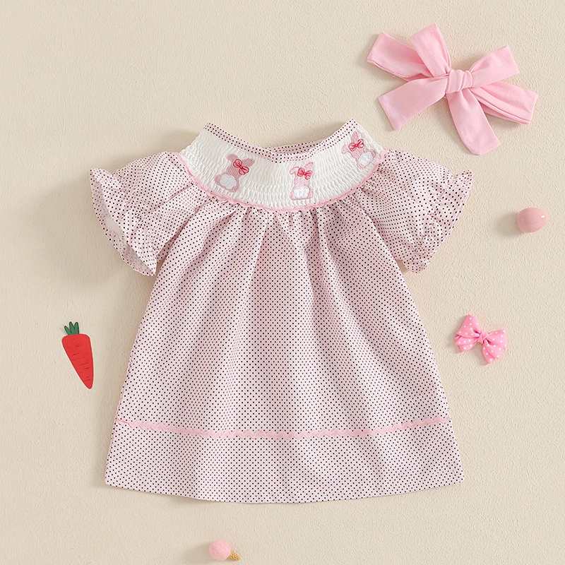 Baby Girl Valentines Day Dress Love Heart Embroidery Smocked Bubble Dress Infant Birthday Party Casual Dress Clothes 6 Colors