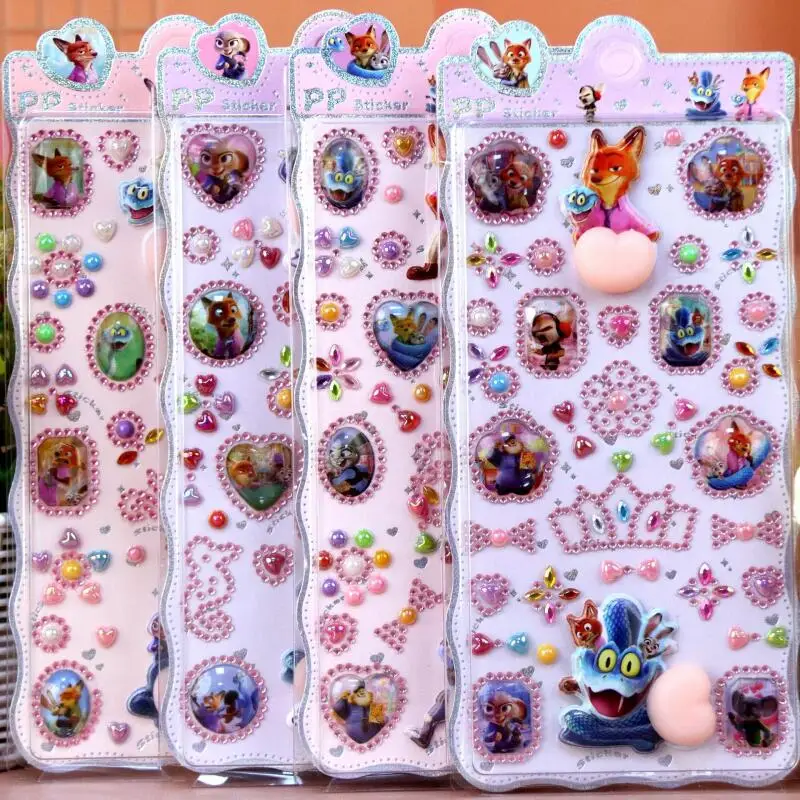 

4Pcs Disney Zootopia Nick Wilde Gary De'snake Acrylic Material Diamond Edge 3D Bubble Sticker Soft Butt Shape Squeeze Toy Gift