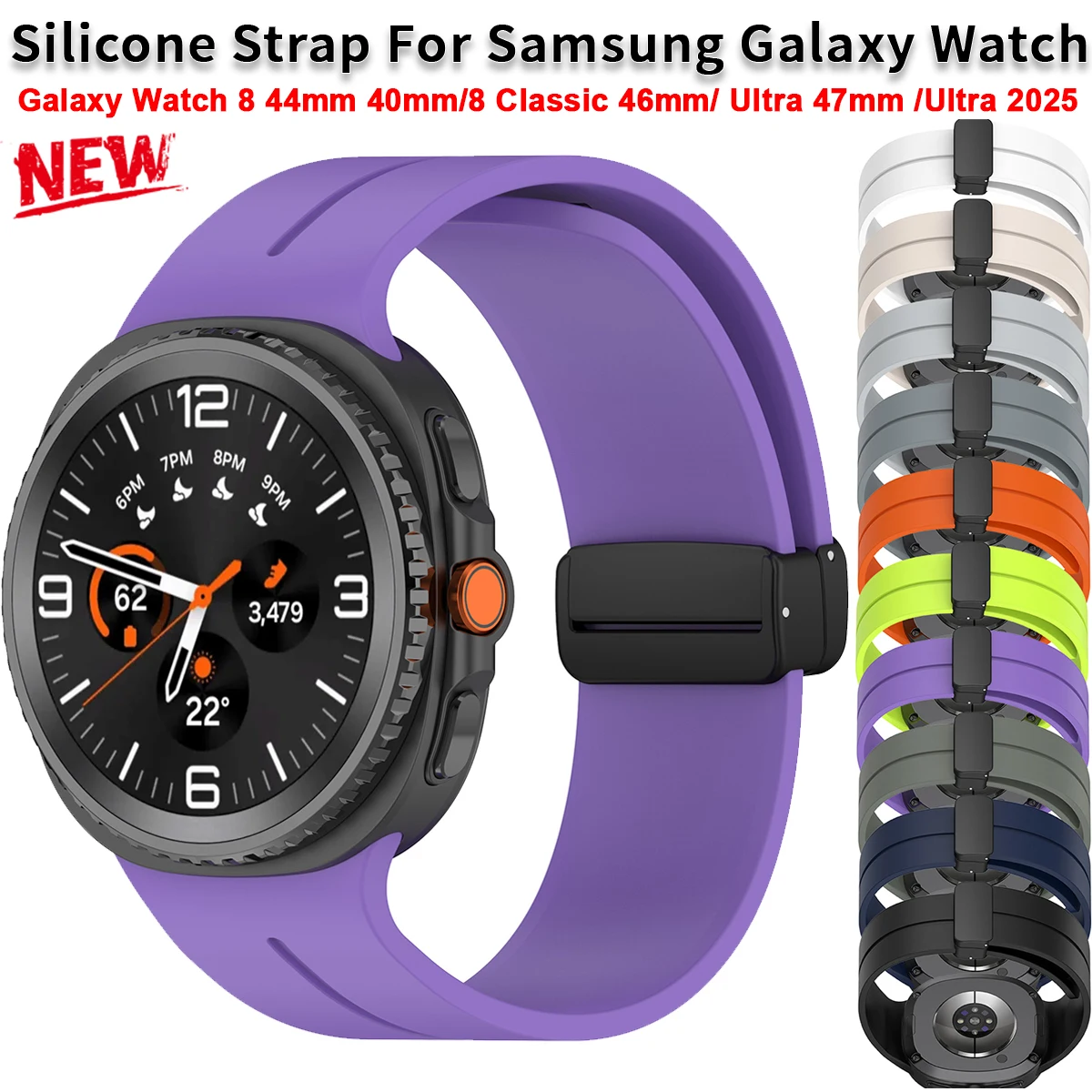Tali Silikon untuk Jam Tangan Samsung Galaxy 8 44Mm 40Mm Gelang Magnet Olahraga untuk Jam Tangan Samsung 8 Aksesori Klasik 46Mm