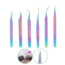 False Eyelash Tweezers Colorful Stainless Steel High Precision Anti-static Eyelash Extension Tweezers Makeup Tools