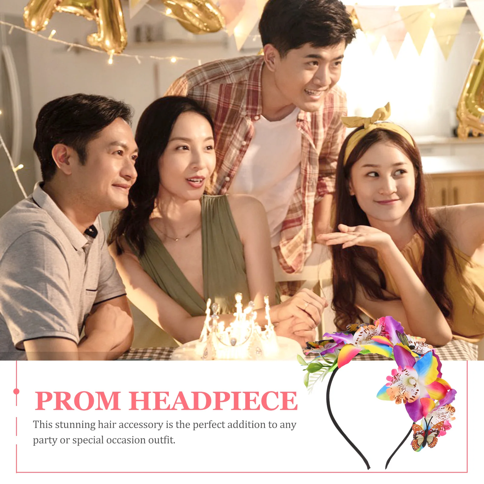 

Регулируемая повязка на голову с имитацией фаленопсиса и бабочек, цветочный головной убор для женщин, для вечеринок, свадеб, выпускных, декоративный аксессуар