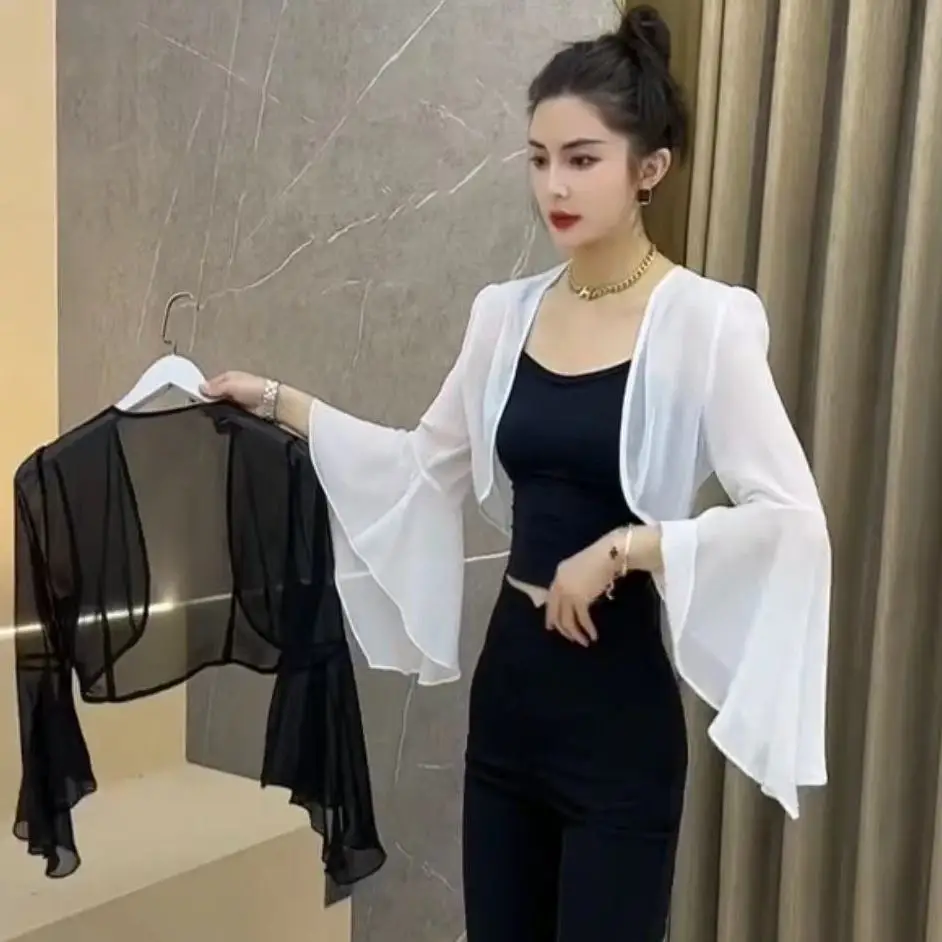 Women Chiffon Bolero Prom Party Shrug Elegant Soft Wedding Bridal Cape Female Evening Shawl Black White Summer Thin cardigans