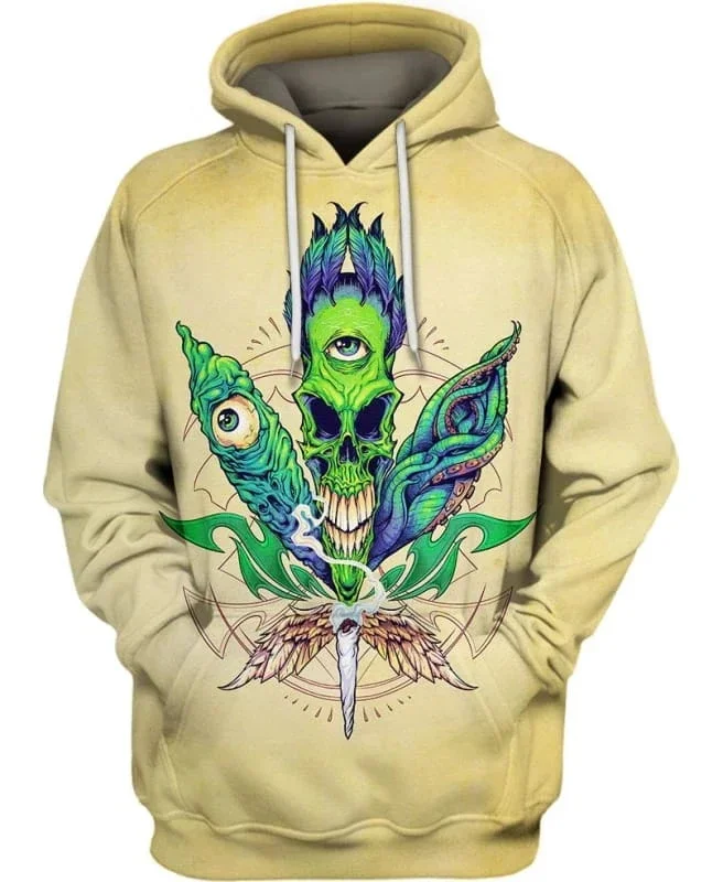 

Fashion Spring and Autumn Men's Hoodie Pot Leaf weed Skull 3D Printed Zipper Hoodie Unisex Harajuku Street Leisure Sports Shirt