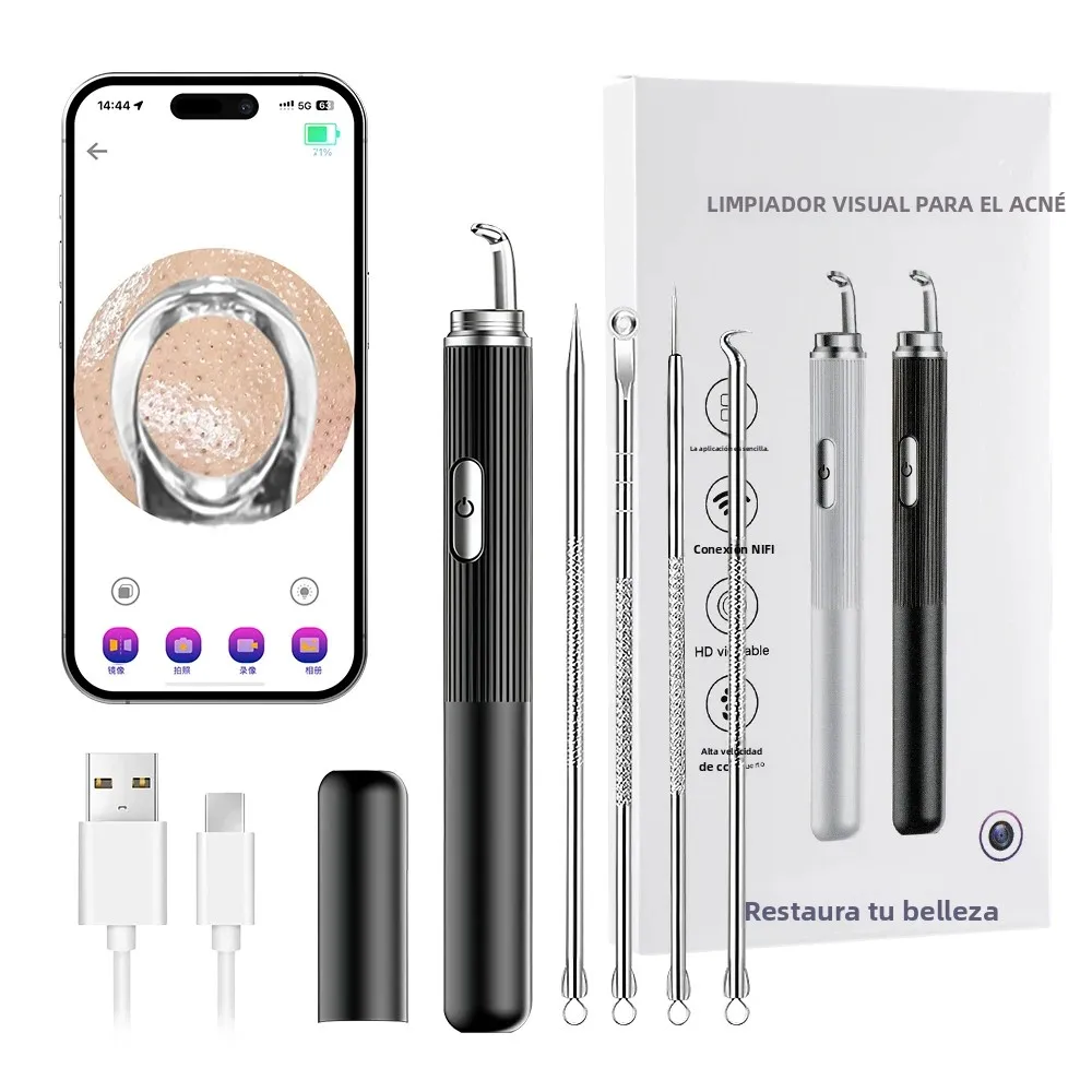 Removedor de Puntos Negros Visual Recargable con Cámara HD, Limpiador de Poros, Extractor de Acné y Espinillas, Kit para el Cuidado Facial de la Piel