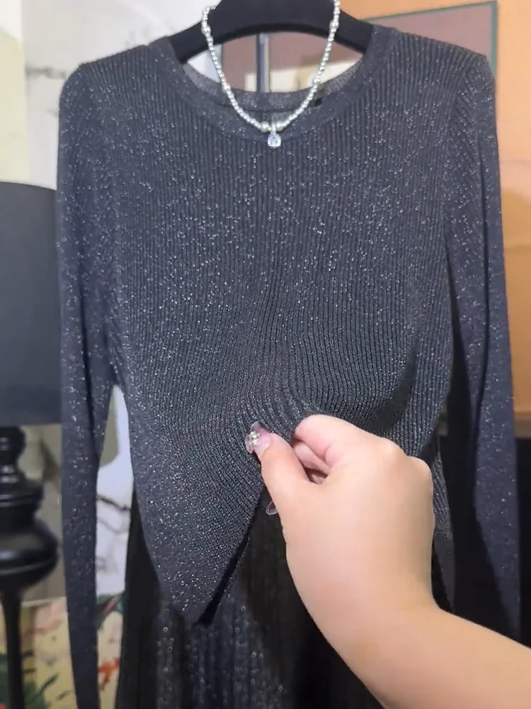

Корейский вязаный свитер с пайетками, больших размеров, модный, универсальный, стройнящий топ для женщин, осенняя новинка
