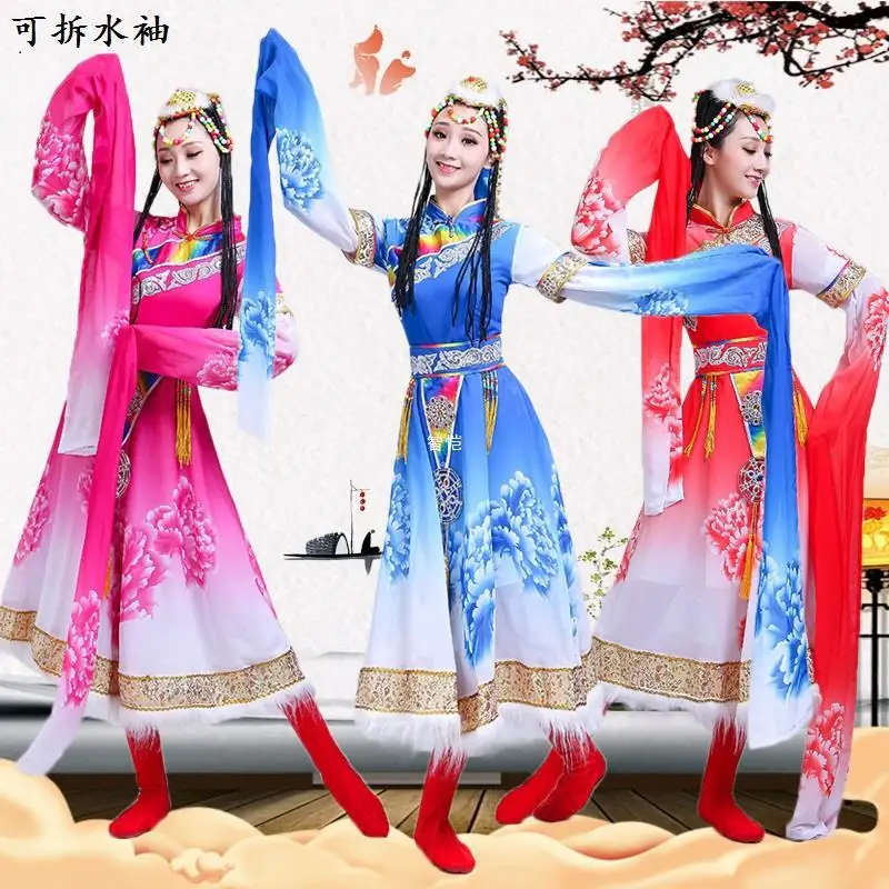 New Tibetan Dance Performance Costume Female Water Sleeves Ethnic Minority Costume Stage Costume Square