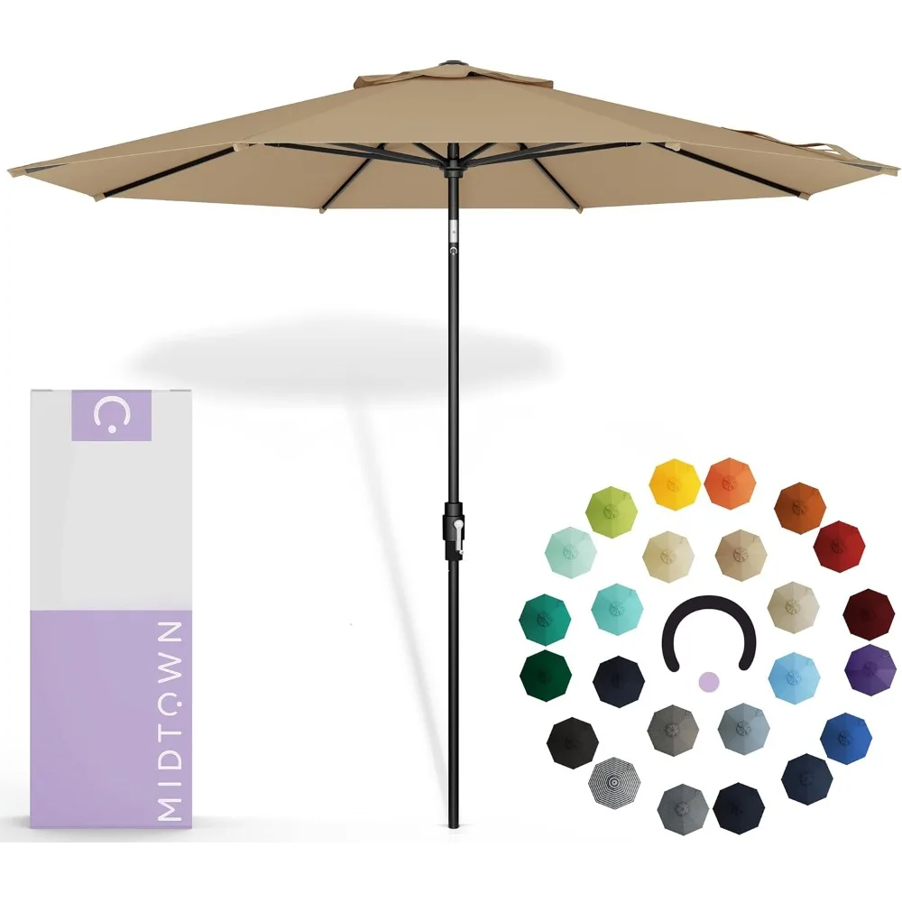 

The Swilt 10 Feet Patio Umbrella in Sunbrella Heather Tan Acrylic Fabric - Fiberglass Ribs, Auto-Tilt Aluminum Frame For Backya