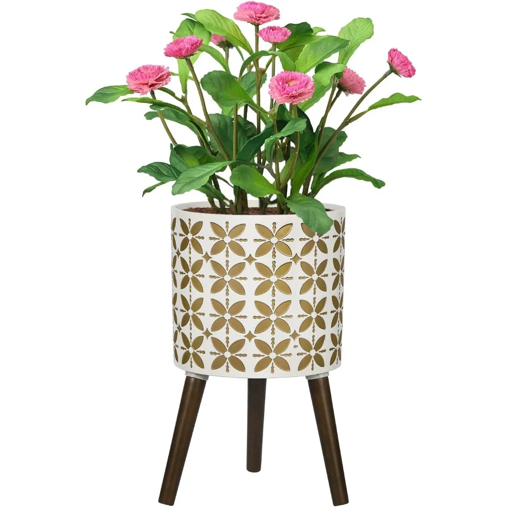 

10 Inch Planter with Stand, Modern Plants Pot for Indoor Plants with Legs, Large Planter Pot with Drainage Holes for Outdoor,Whi