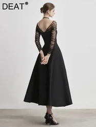 Vestido de noite sem encosto para mulheres, malha, mangas compridas, retração à cintura, zíper, vestidos finos, nova moda, 13db3948, verão, 2024