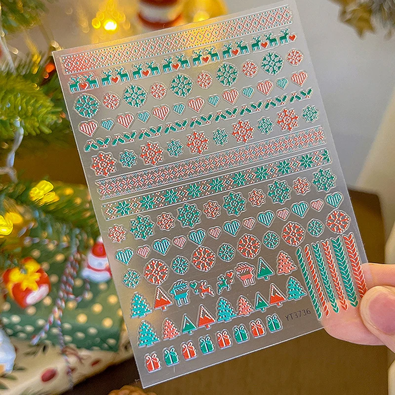 Christmas Snowflake สติ๊กเกอร์เล็บลายนูนลูกไม้ Elk สติกเกอร์กาว Transfer ตกแต่งเล็บ Slider Decals