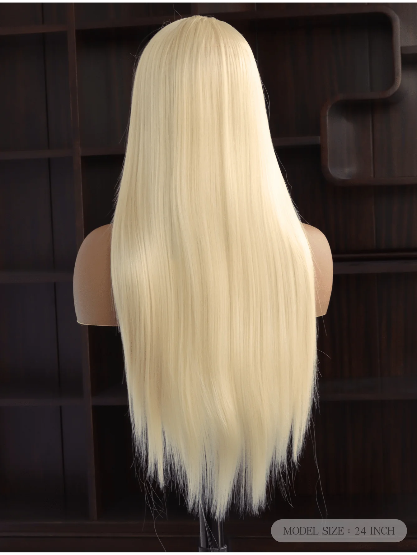 Platinblonde synthetische Lace-Front-Perücken für schwarze Frauen, gerade Spitzenperücke, vorgezupfte, hitzebeständige Faser-Damenperücke – Detail 4