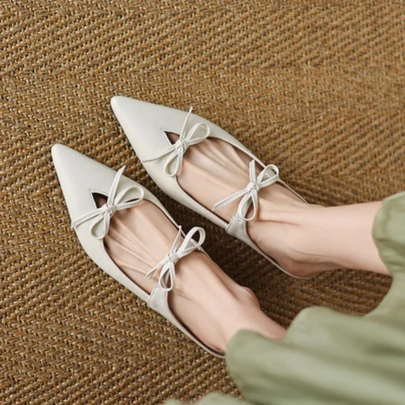 

Spring and Summer New Style Fashion Women's Outdoor Slippers Pointed Toe Bow Sweet Low-heel Comfort Women's Shoes Size 34-43