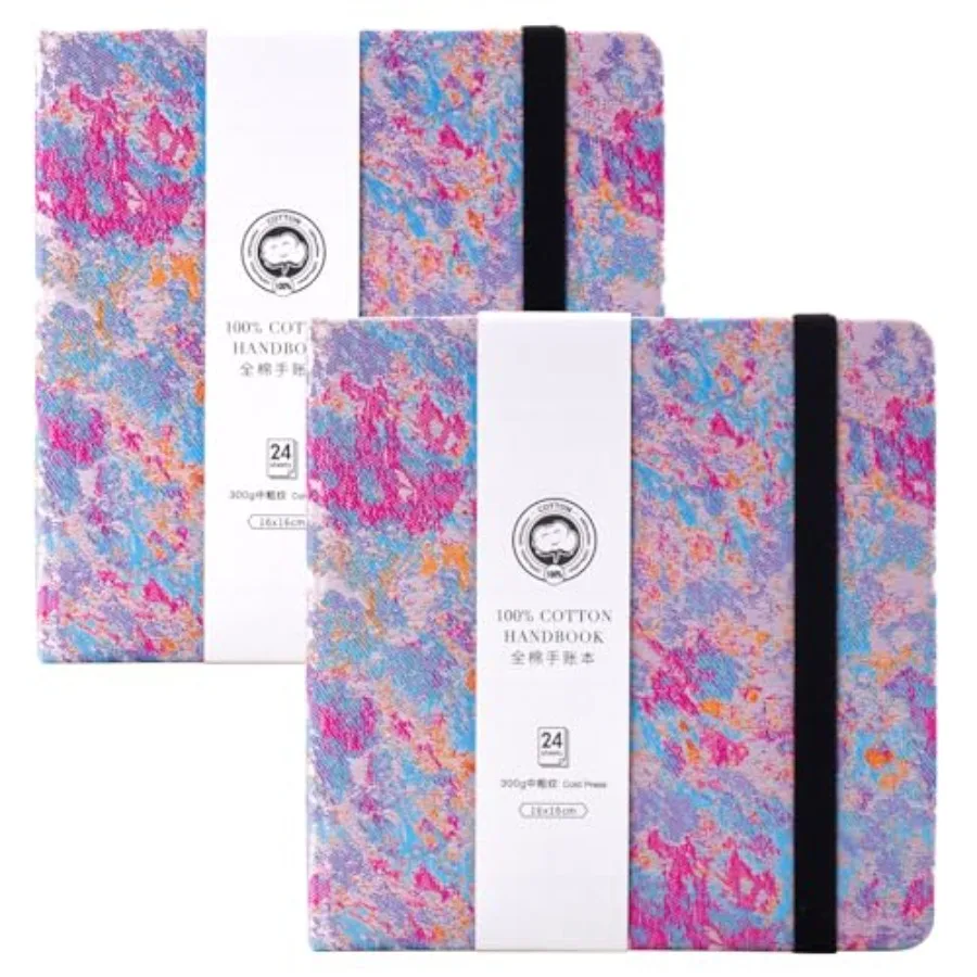 

Square Watercolor Journal, 2 Pack Total 48 Sheets, 100% Cotton, 300gsm/140lb, Acid-Free, Cold Press Watecolor Sketchbook for Ar
