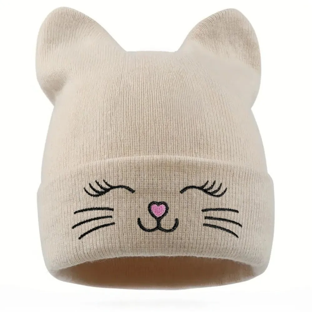 New Yarn Cat Ear Beanie Y2K Harajuku Punk Gothic Striped Beanie Stretchable Knit Knitted Skull Cap Casual Streetwear