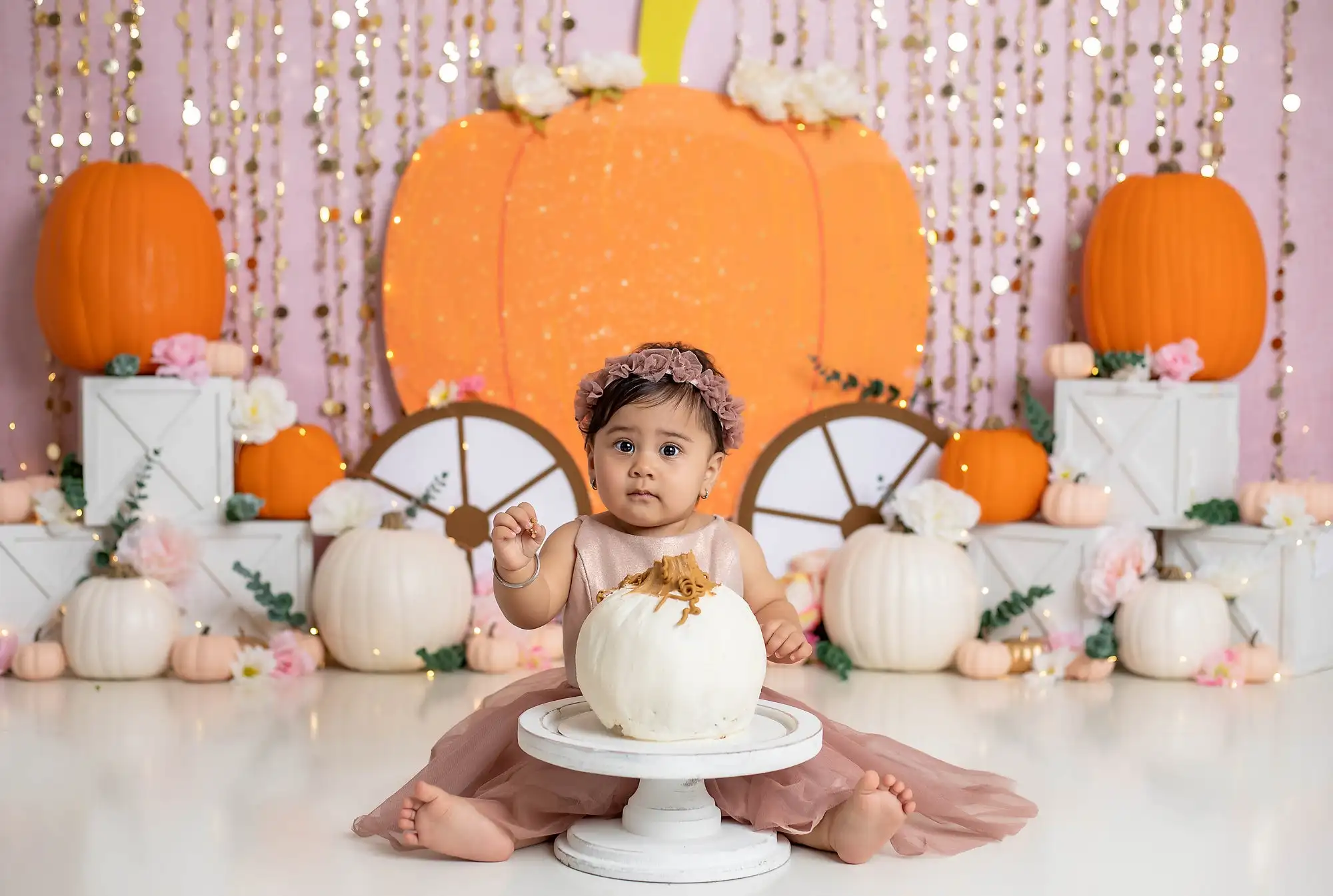 Pumpkin Carriage Backgrounds Cake Smash Kids Adult Photography Props Child Baby Decors Princess Vehicle Photo Backdrops