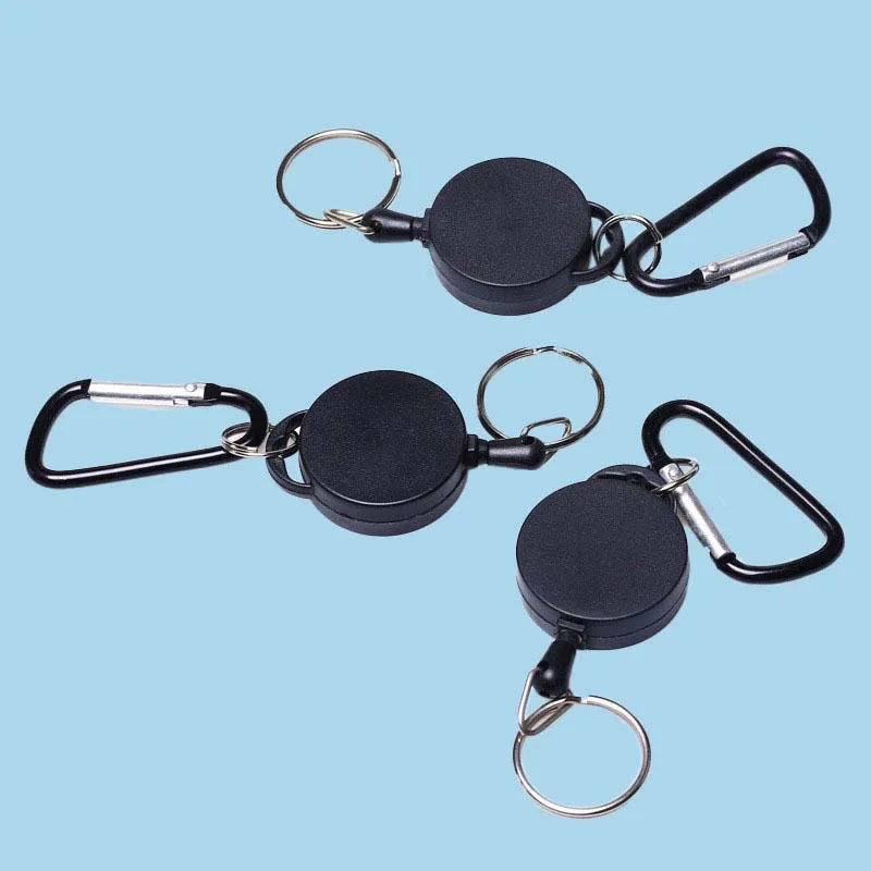 Flat Keychain Outdoor Frosted  60cm Badge Reel With Mountaineering Buckle Plastic Round Retractable ID Badge Holder Clip